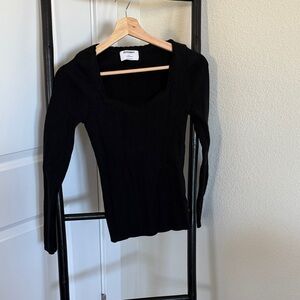 Divided Black Ribbed Knit Top
